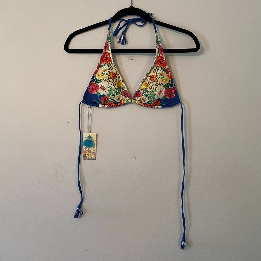 NWT Johnny Was Colorful Floral Cheetah IVA Halter String Bikini Top Swimsuit XS